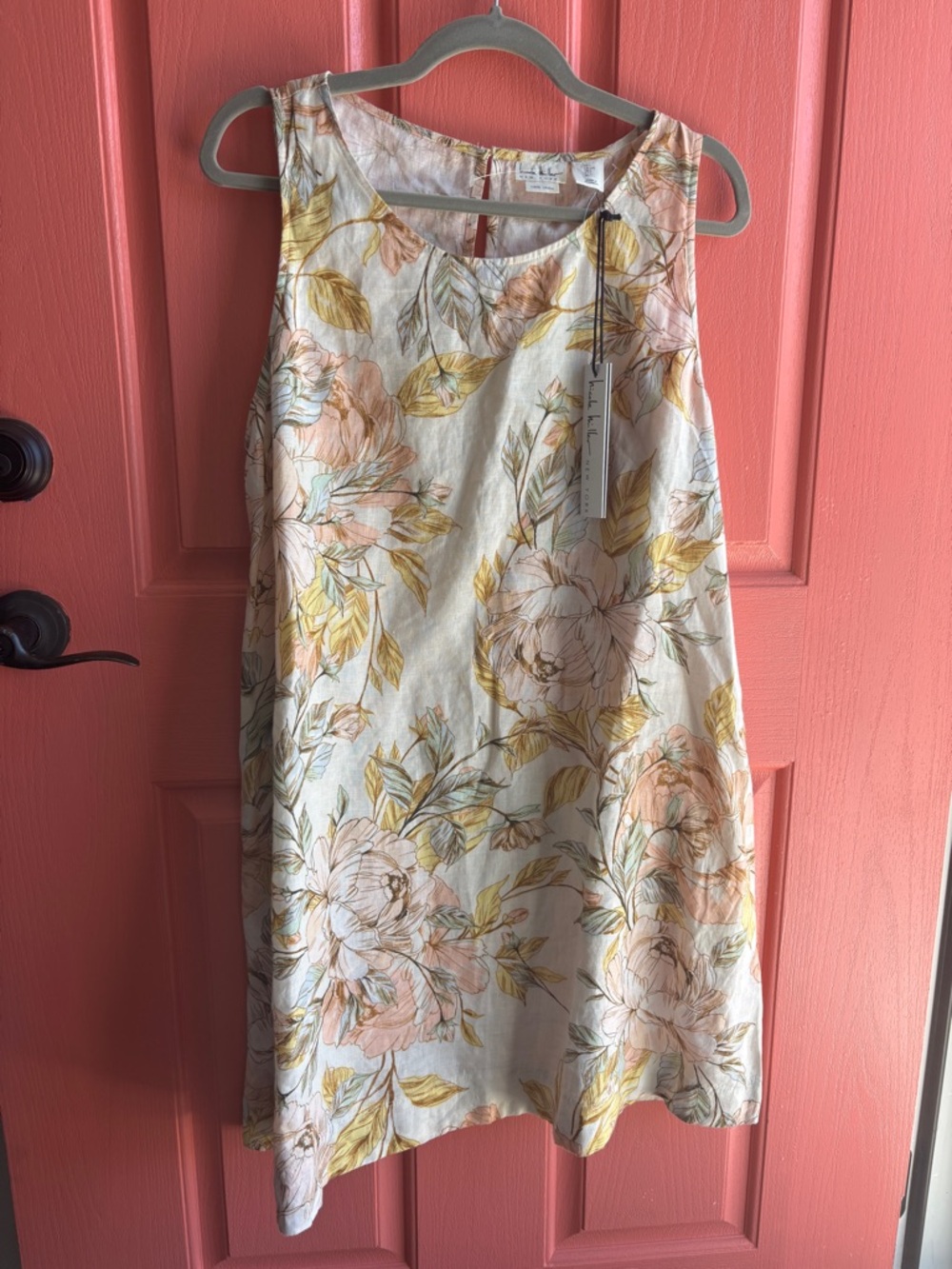 Nicole Miller Cream Floral Sleeveless Shift Dress with Pink and Yellow Blooms